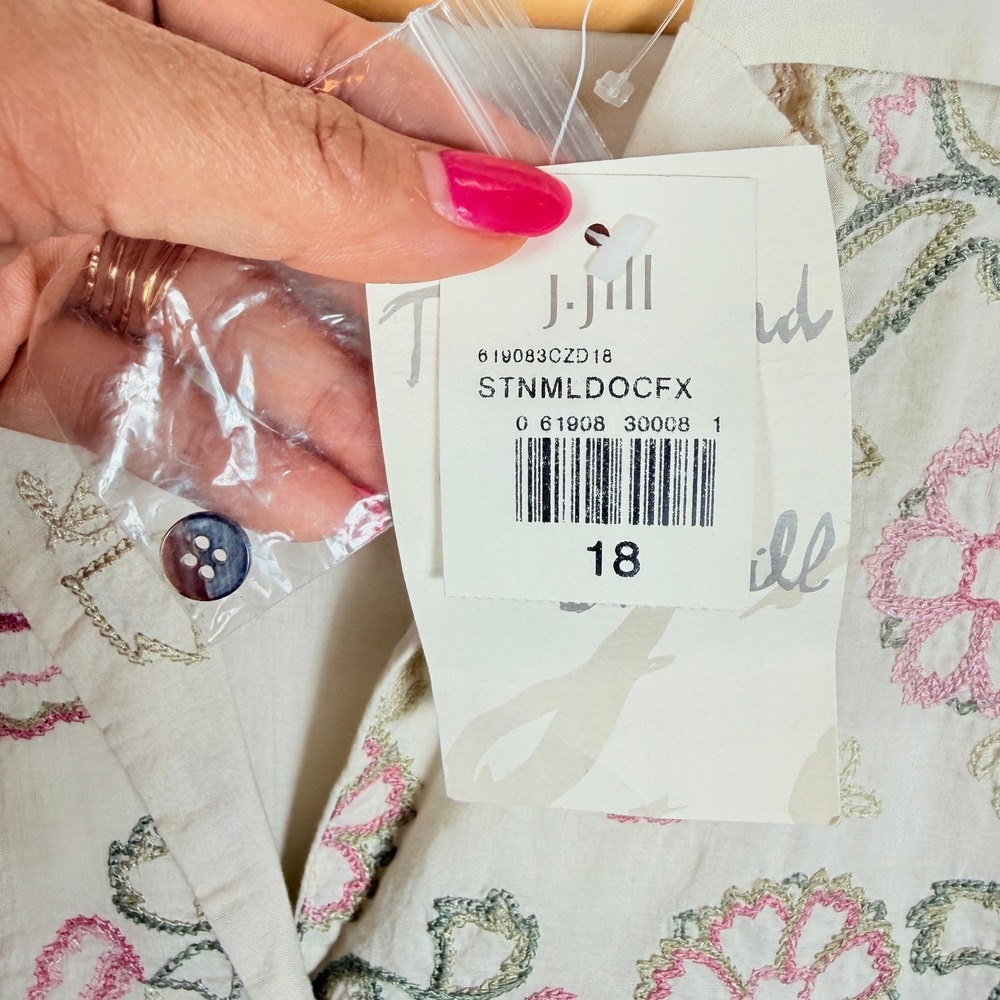 J. Jill 18 Ivory‎ Cotton Floral Embroidered Button Down Shirt NWT Plus Size - Picture 6 of 8